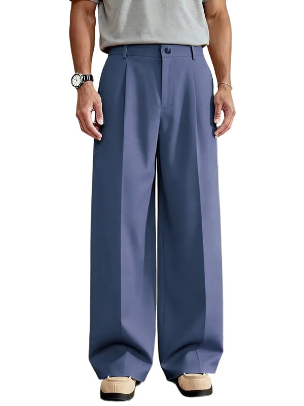 Men's Casual Versatile Solid Color Wide Leg Pants, Unique Button Design, Fitted Style