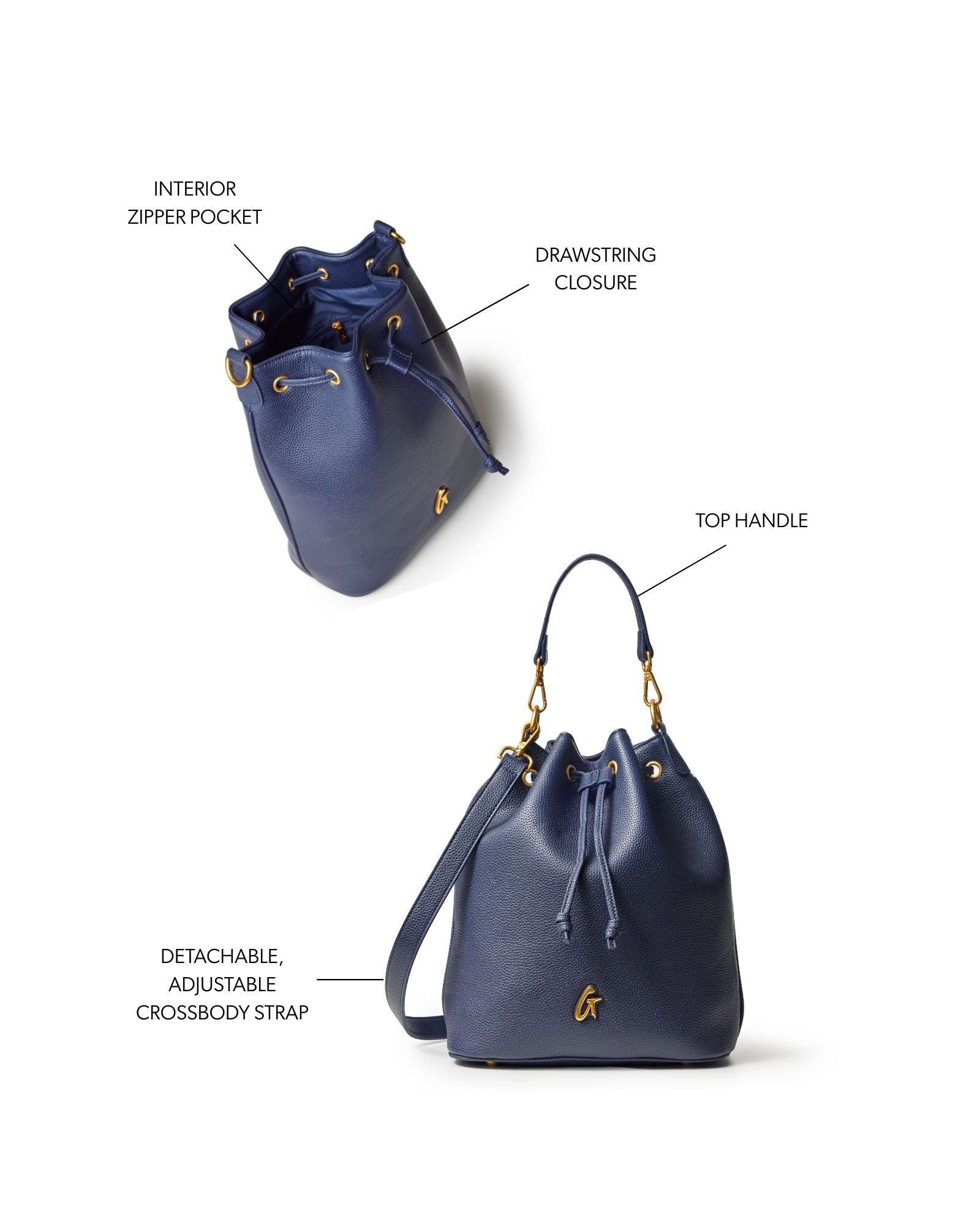 LARGE PEBBLE BUCKET BAG - NAVY