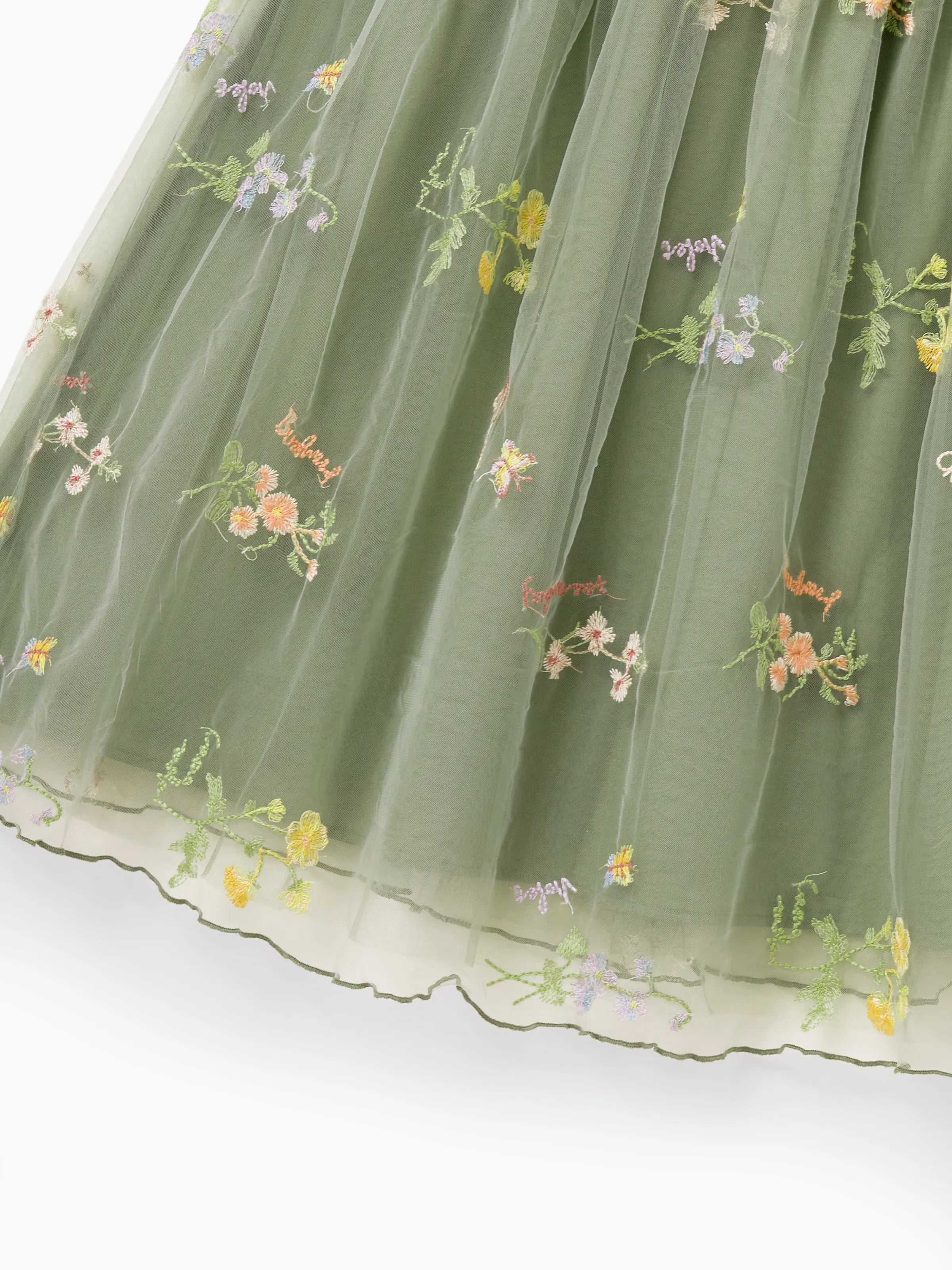 Family Matching Polo Collar Short-sleeve Shirt or V-neck Strappy Mesh Dress  Green