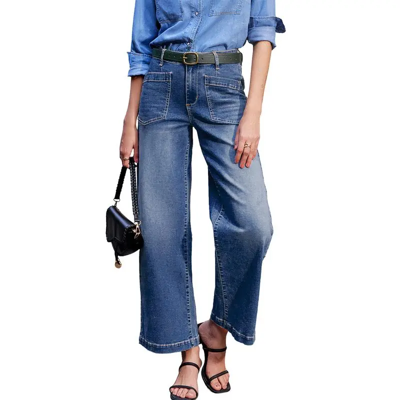 Women's Wide Leg Jeans High Waisted Stretchy Jeans Straight Leg Loose Fit Zimbaplatinum Ankle Denim Pants