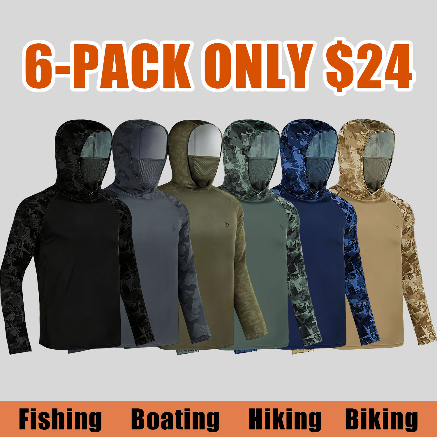 Men’s UPF 50+ Sun Hoodie Shirt with Built-in Mask Neck Gaiter – Lightweight, Quick-Dry, Breathable Long Sleeve for Fishing, Hiking & Outdoor Work