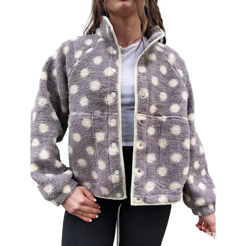 Womens Fall Winter Fleece Jacket Dot Pattern