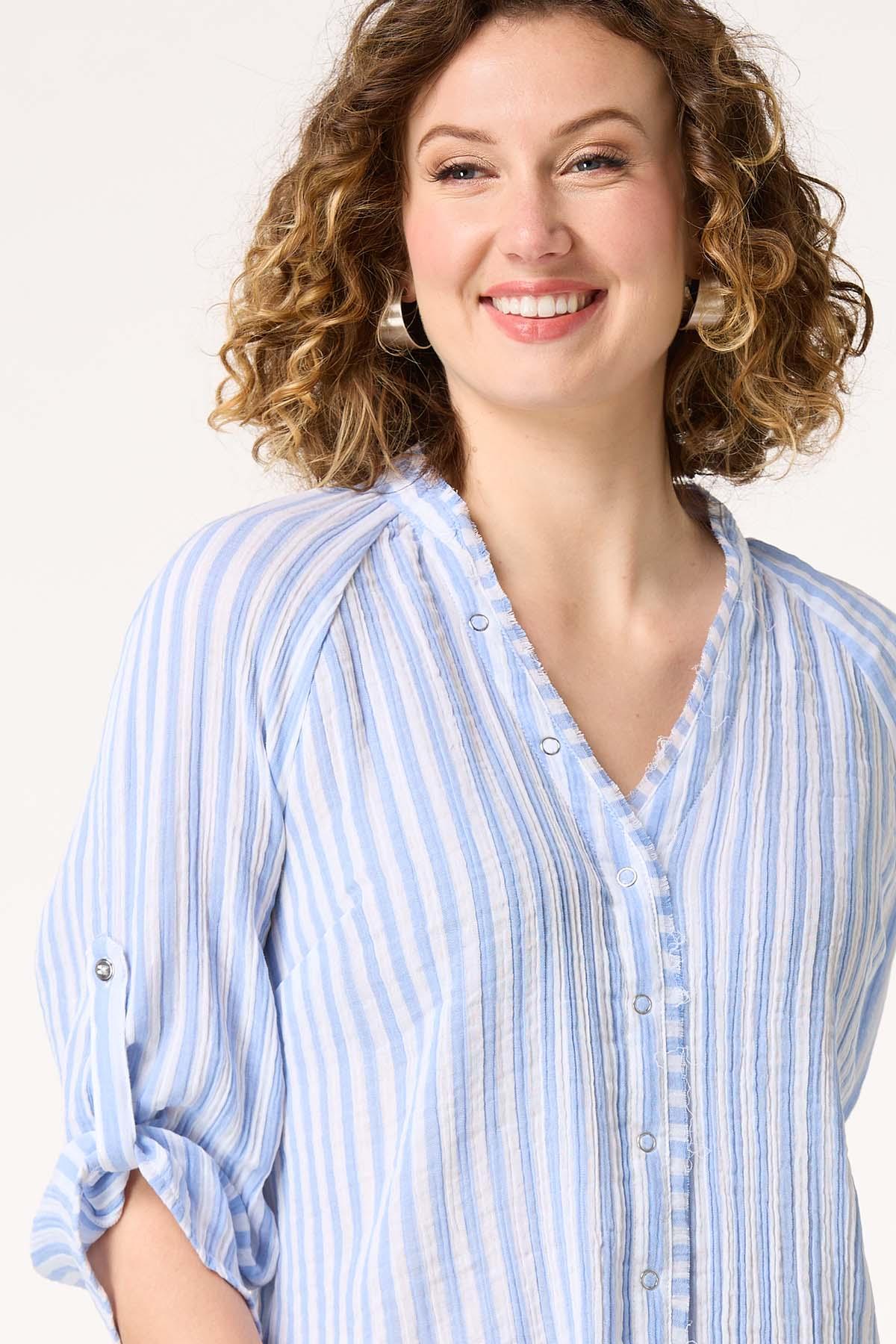 Textured Striped Snap Button Top