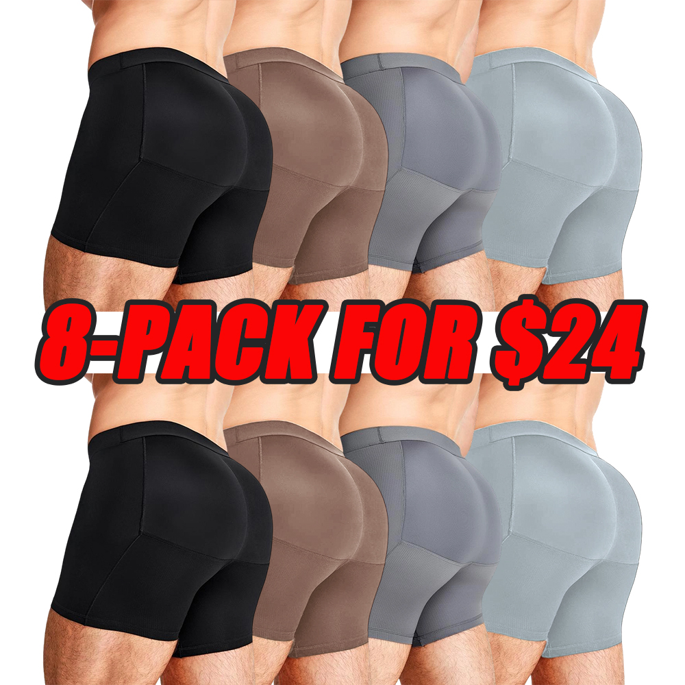 Mens 3D Butt Lift Enhancing Shapewear Boxer Briefs with Built-in One-Piece Fixed Hip Pad, Seamless Compression Underwear with High Elastic Waistband, 3D Contour Cut, Breathable Stretch Fabric for Tummy Control & Daily Support, Moisture-Wicking