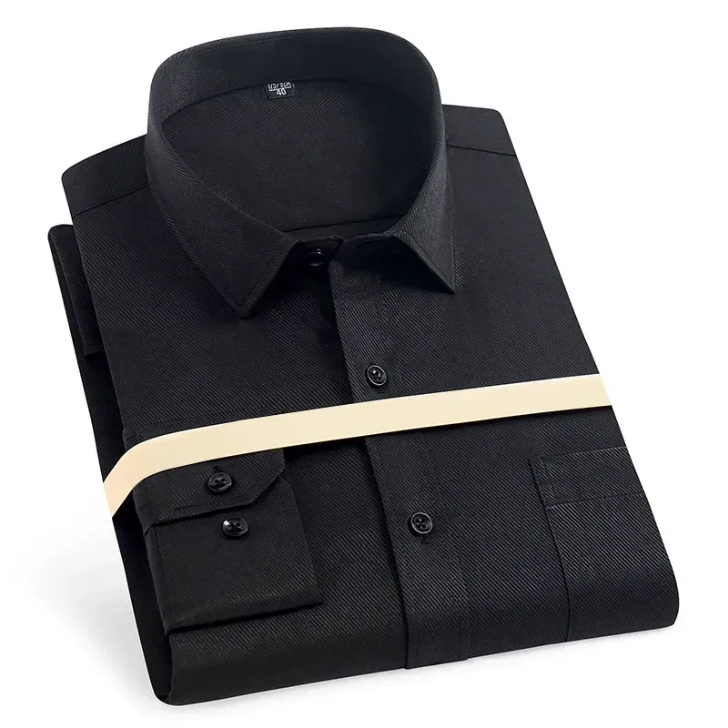 Men'S Long Sleeve Business Solid Color Cotton Breathable Shirt