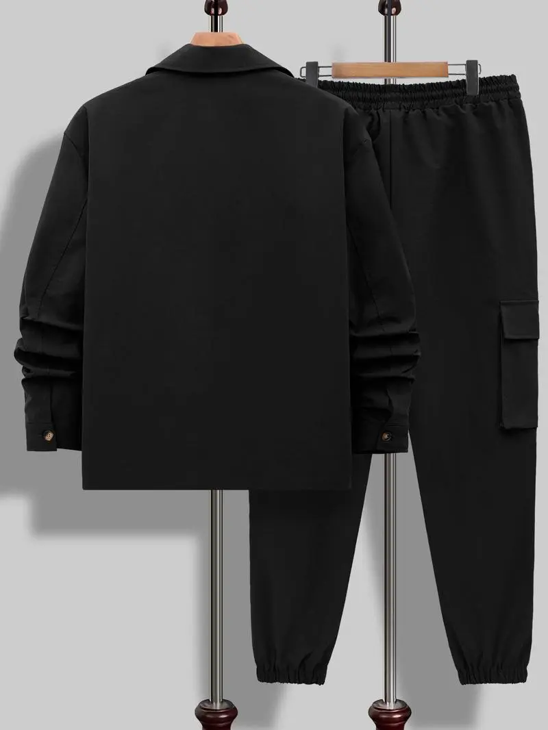 Men's Casual Solid 2-Piece Shirt & Pants Set (Long Sleeve, Spring & Fall)