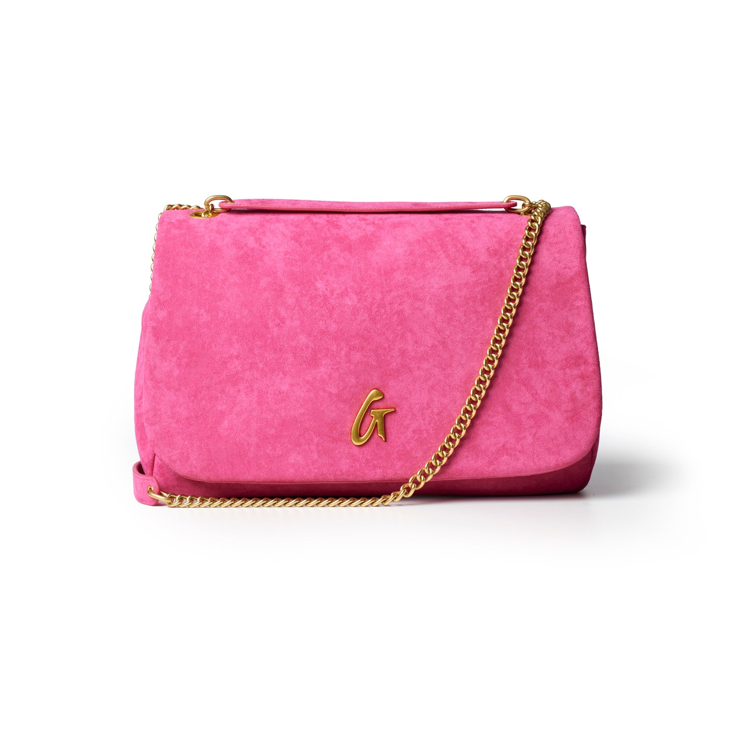 MEDIUM SUEDE FLAP BAG - HOT PINK