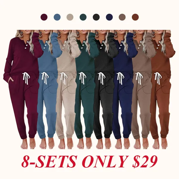 Two Piece Outfits for Women Lounge Sets Button Down Sweatshirt