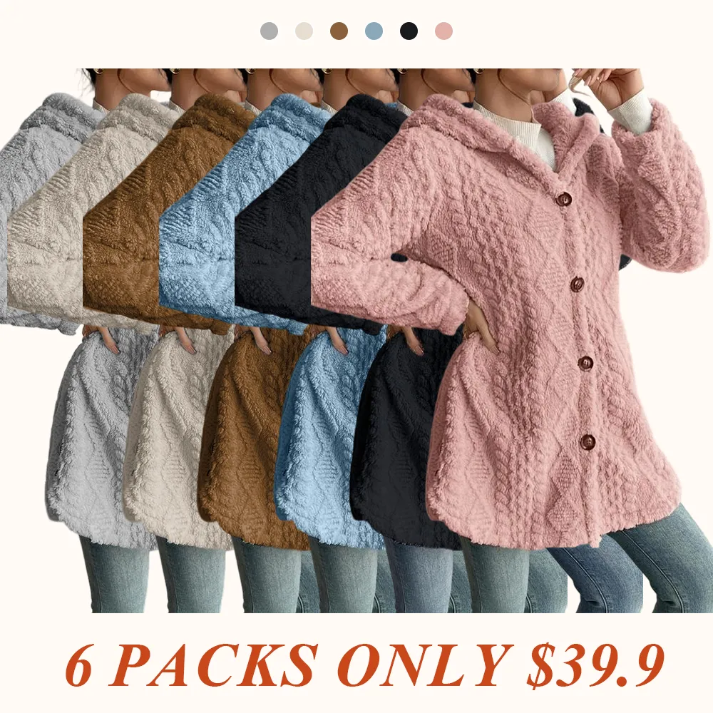 Women's Solid Color Fuzzy Hooded Jacket