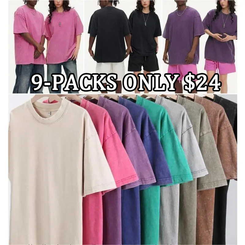 Oversized T-shirts Gym Vintage Heavyweight T Shirts Cotton Workout Acid Wash Baggy Tees