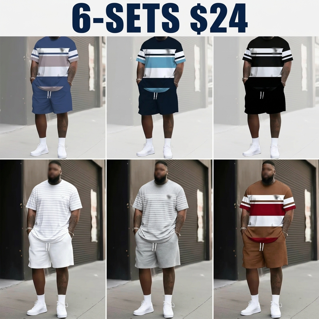 Men's Summer Casual Sportswear Set, Breathable 3D Print Round Neck T-Shirt and Shorts