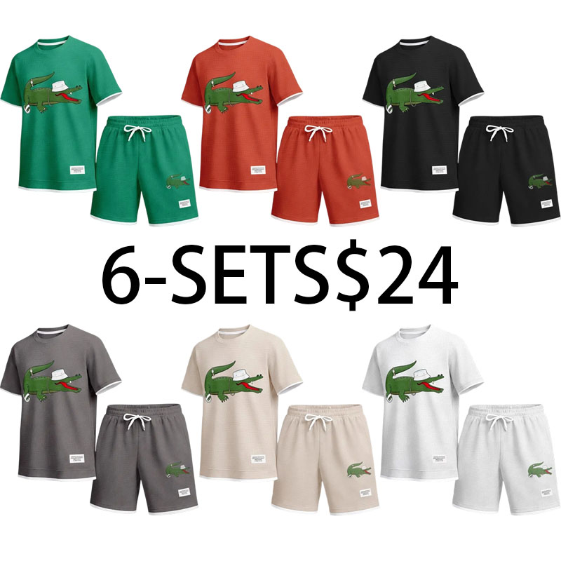 Men's Waffle Knit Two-Piece Set – Breathable Short Sleeve & Drawstring Shorts