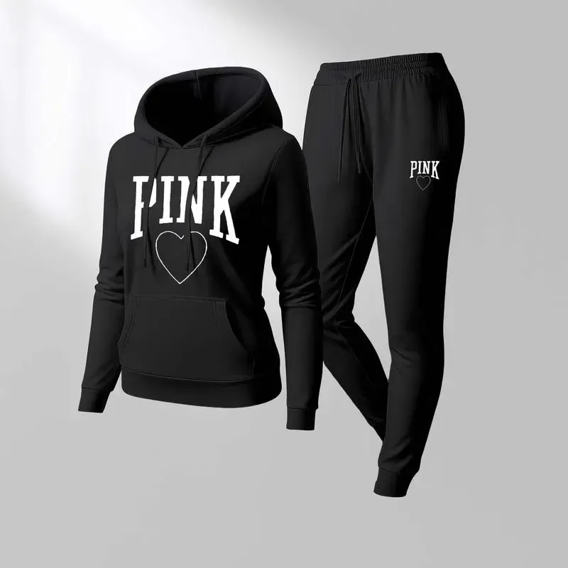 Women's Pink Heart Print Tracksuit