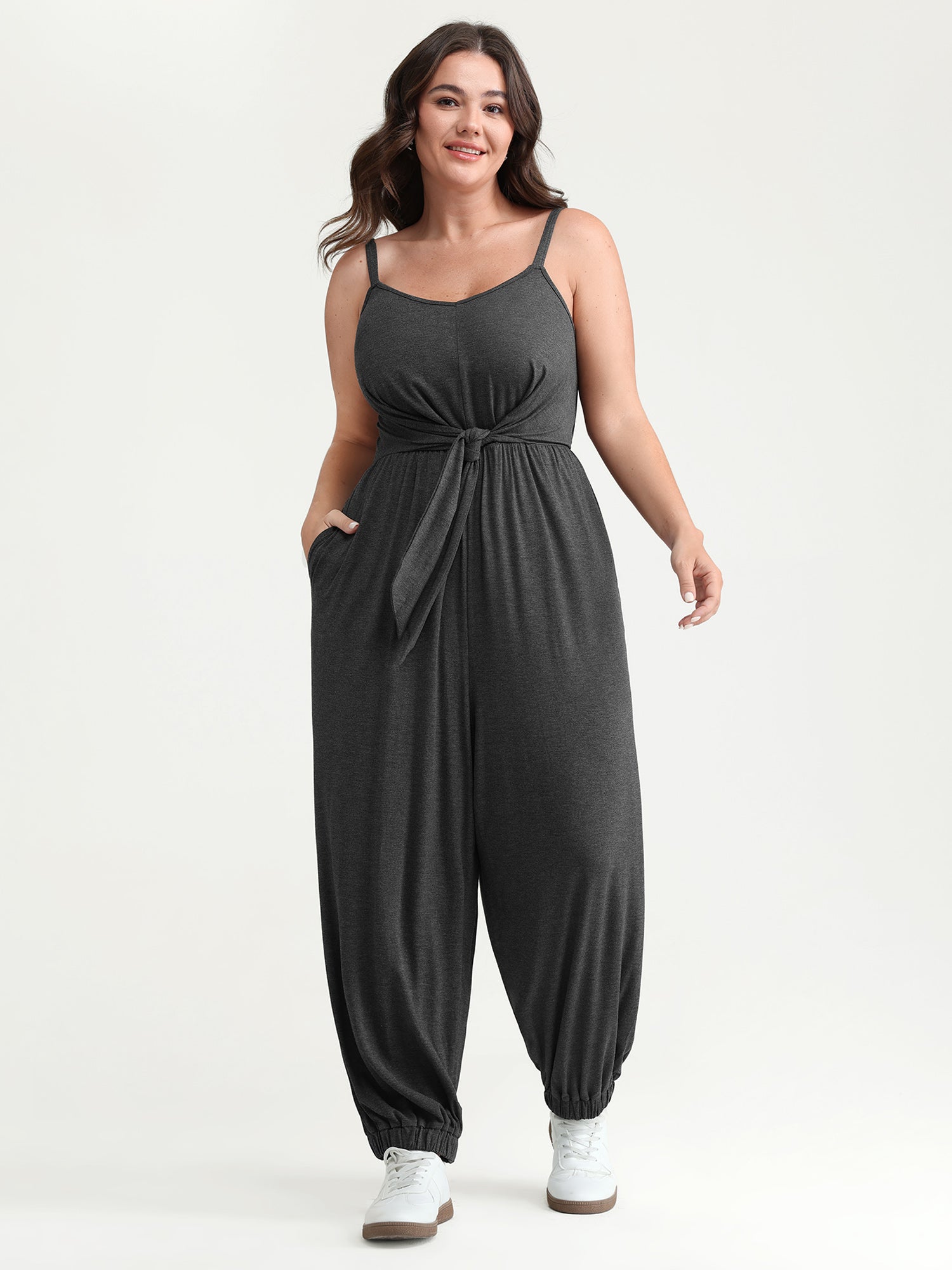 Supersoft Knotted Front Stretchy Cuffs Jumpsuit