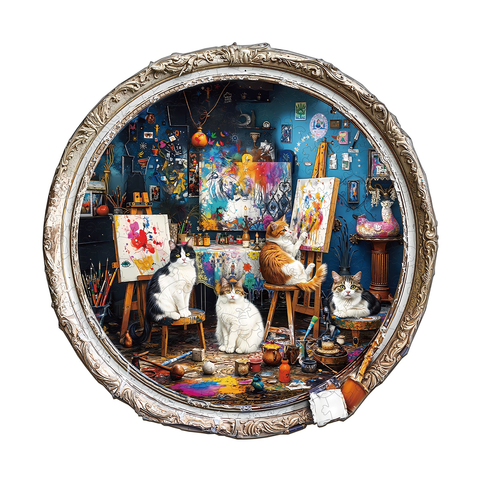 Cat Art Studio Wooden Jigsaw Puzzle