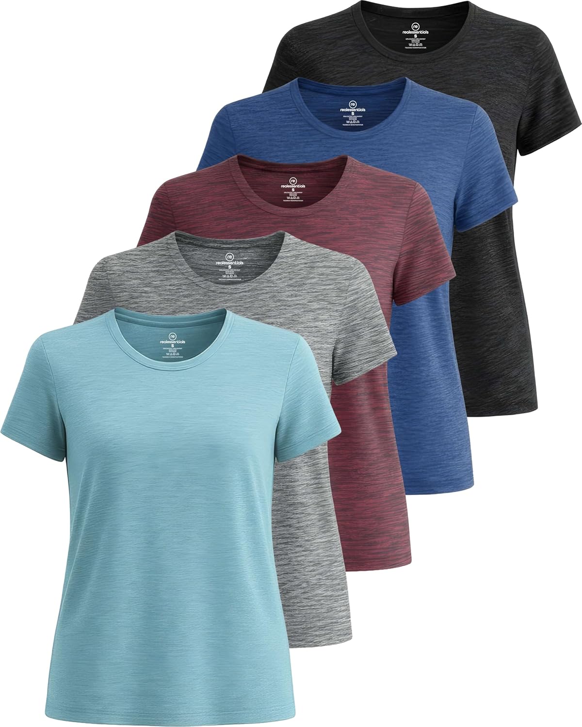 🔥Real Essentials 5 Pack🔥 Women's Short Sleeve T-Shirts Workout Tops Fitness Pilates Gym Activewear Athletic (Plus Available)
