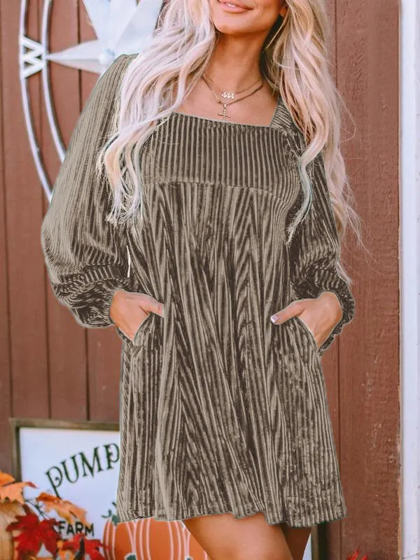 Women's Plain Bishop Sleeve Tie Back Square Neck Dress