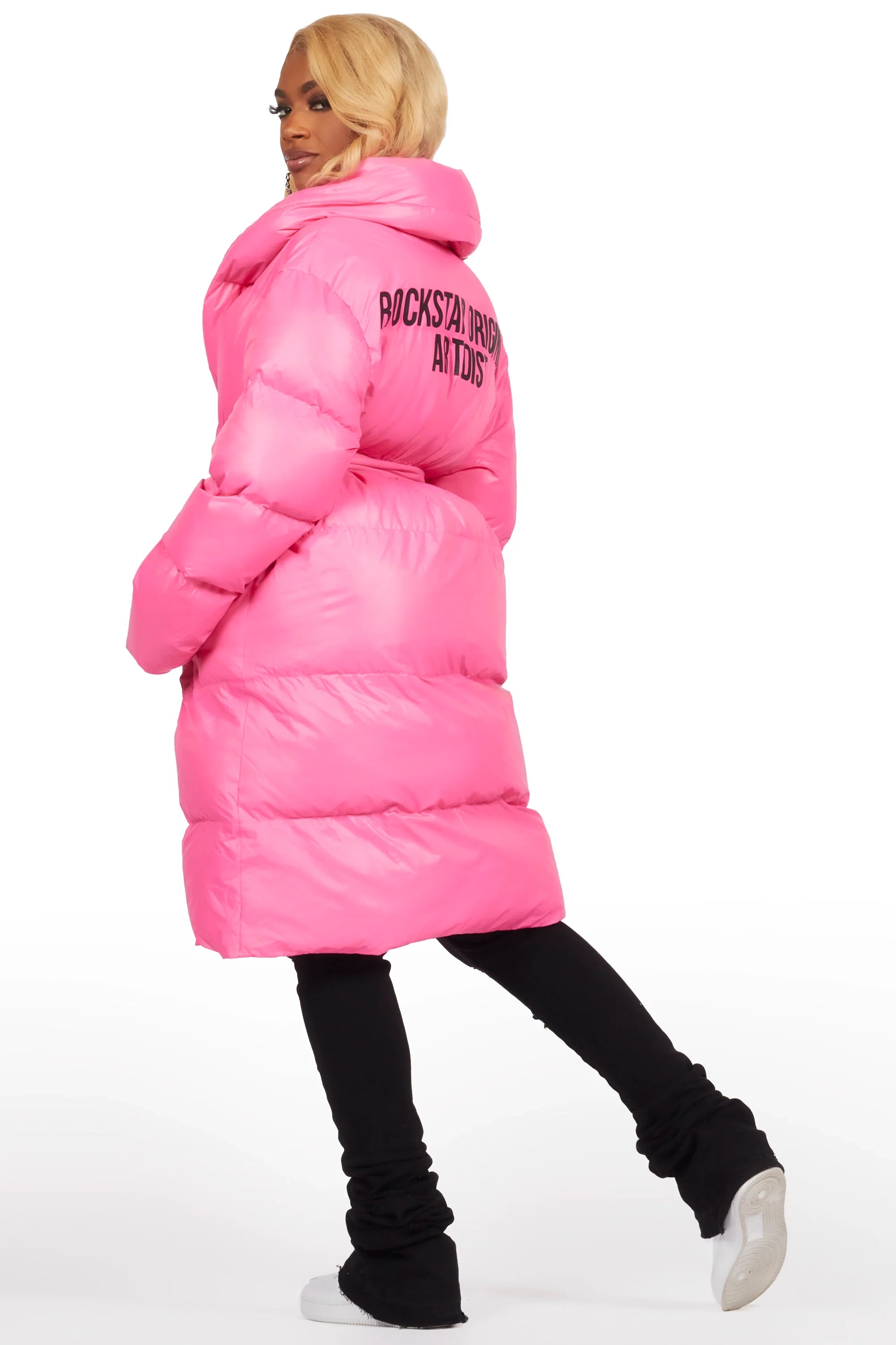 Sehrazat Hot Pink Long Wrap Puffer Jacket