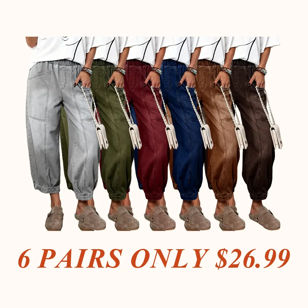 Women's Plaid Loose-Fit Woven Denim Jeans, Casual All-Seasons Comfortable Design