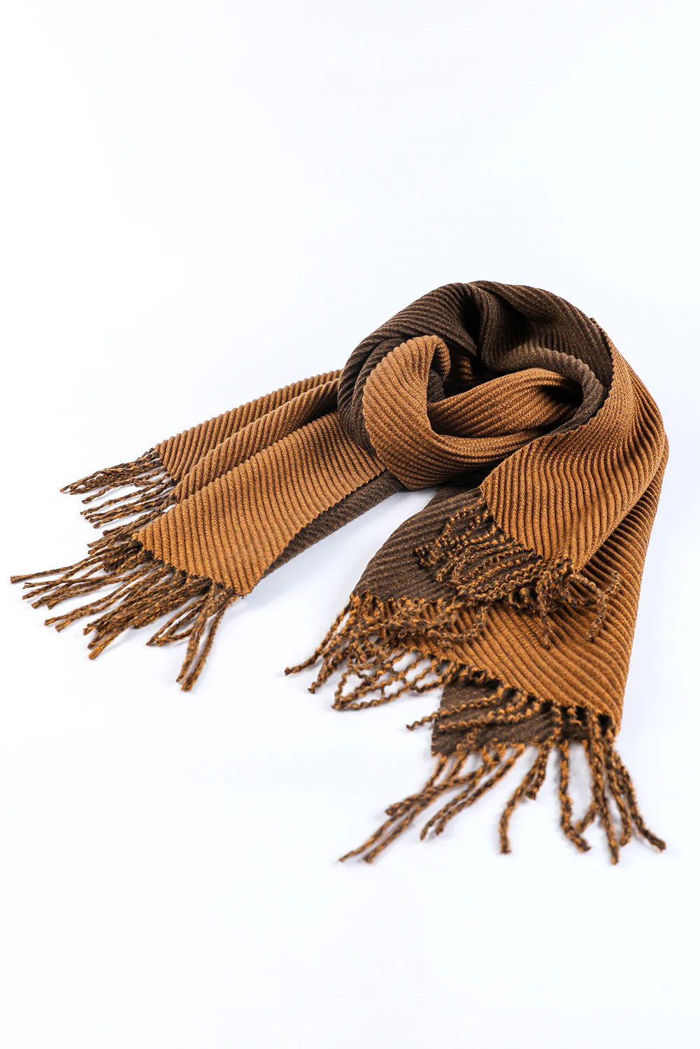 Chestnut Bohemian Fringe Trim Textured Scarf