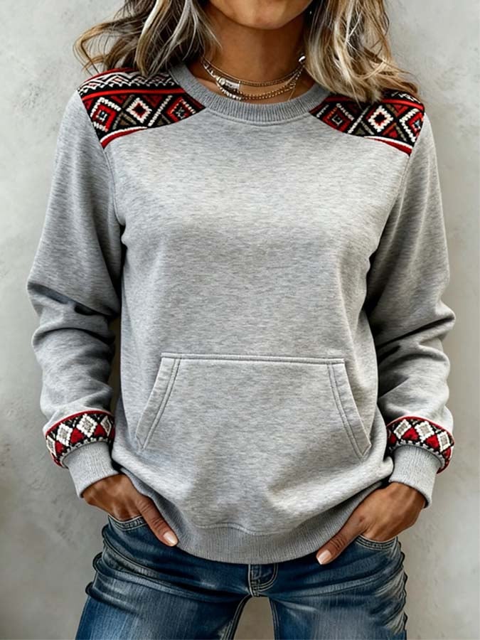 Women'S Casual Color-Blocked Pullover Sweatshirt