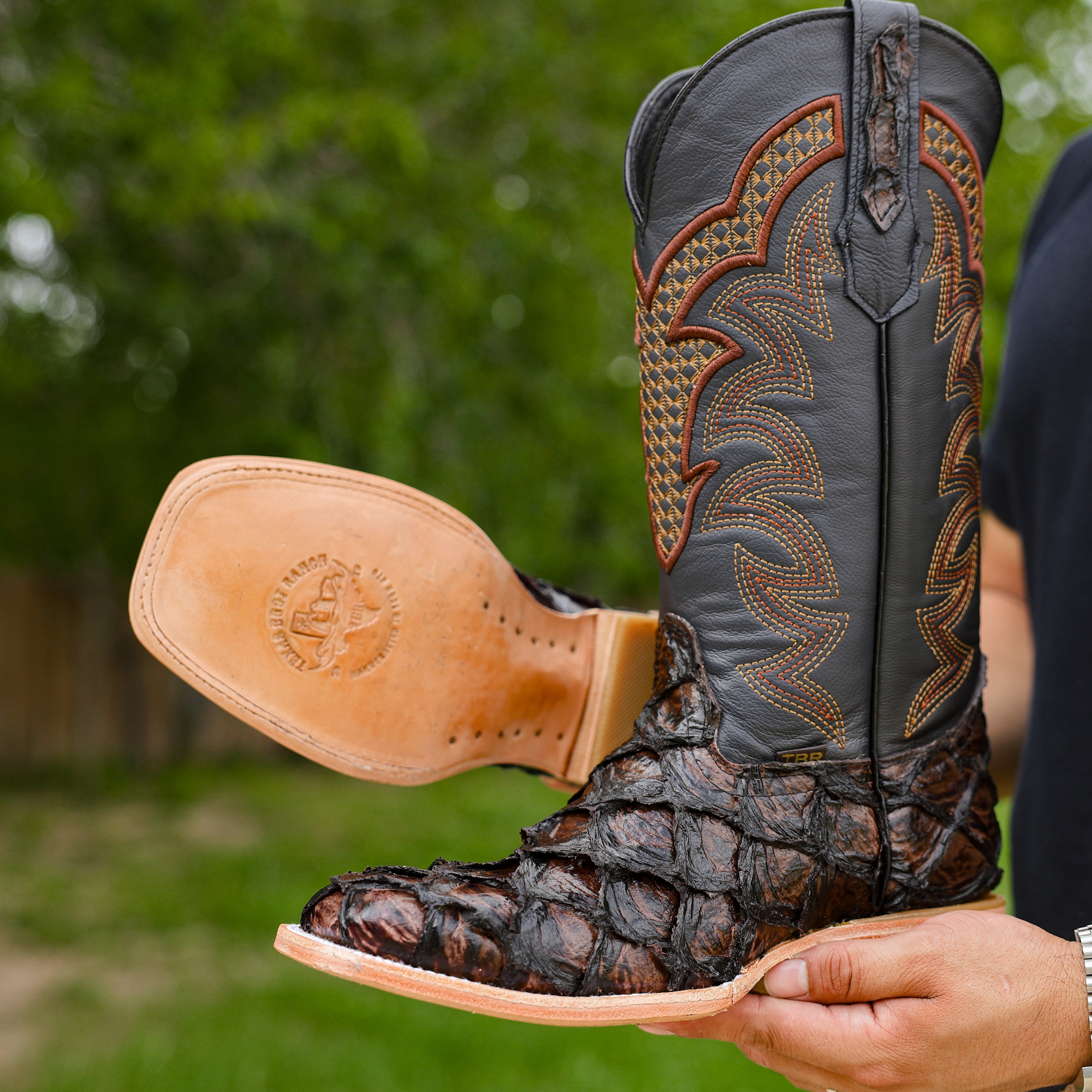 Brown Jumbo Pirarucu Leather Boots - Square Toe