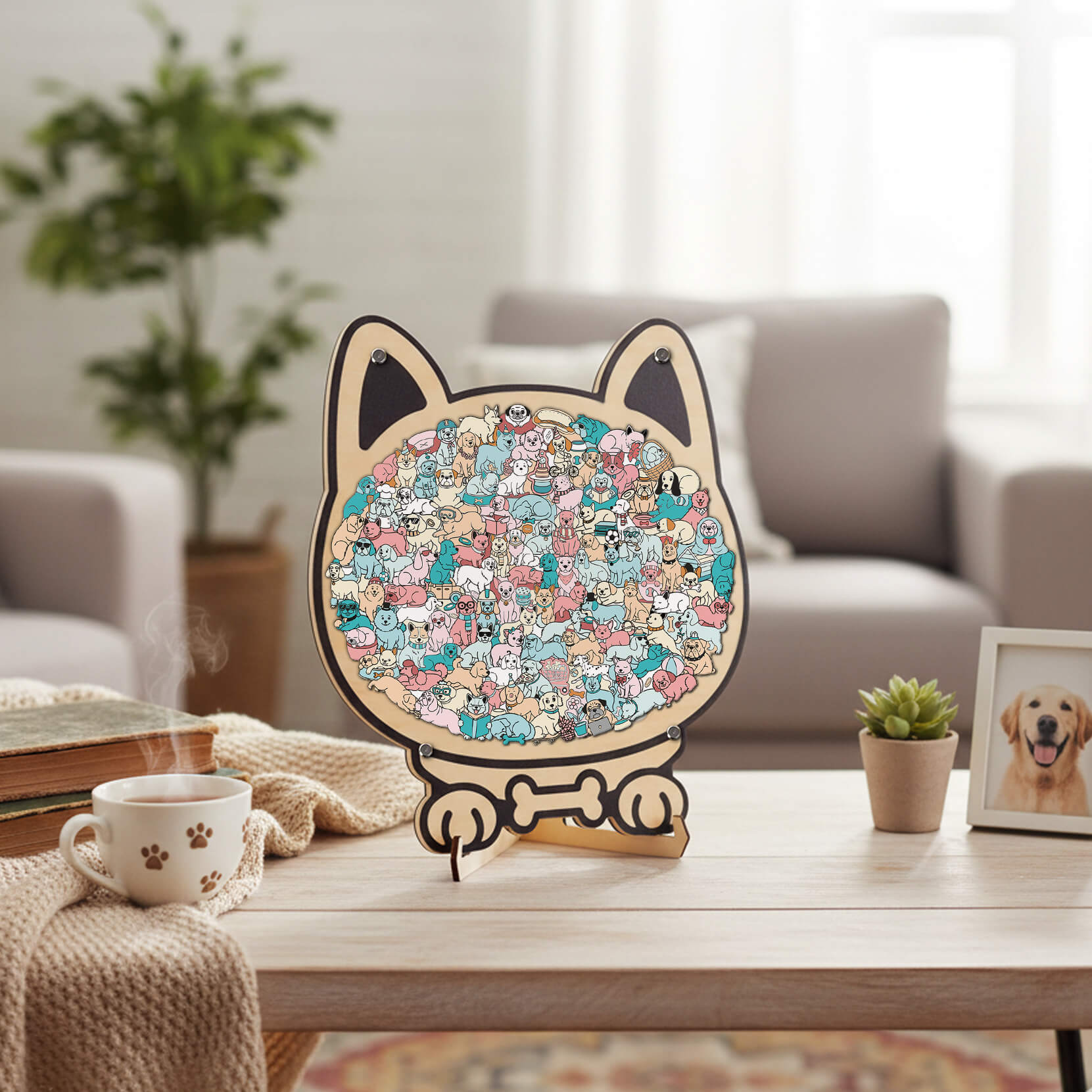 Morandi-Colored Cute Dog Shaped Wooden Jigsaw Puzzle