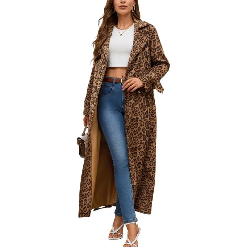 Women's faux suede long trench coat