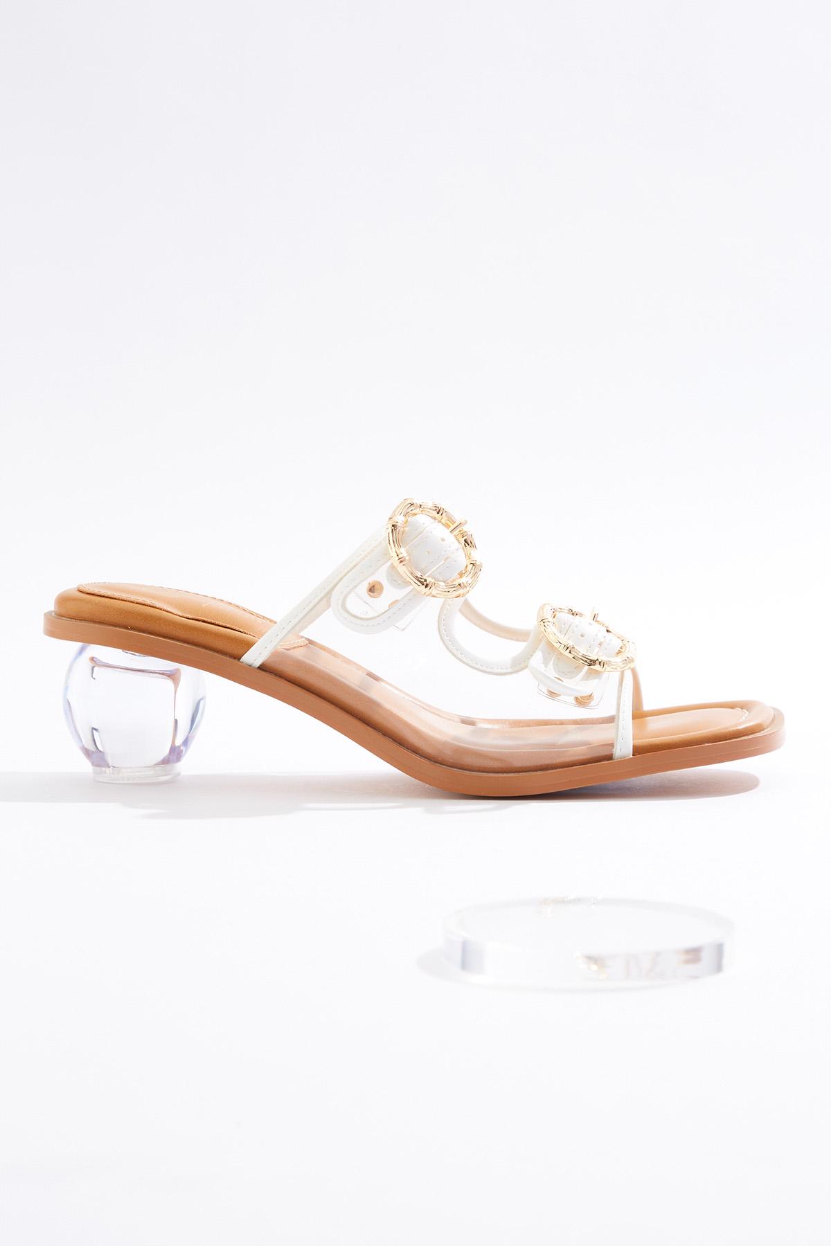 Metal Buckle Lucite Heel Sandals