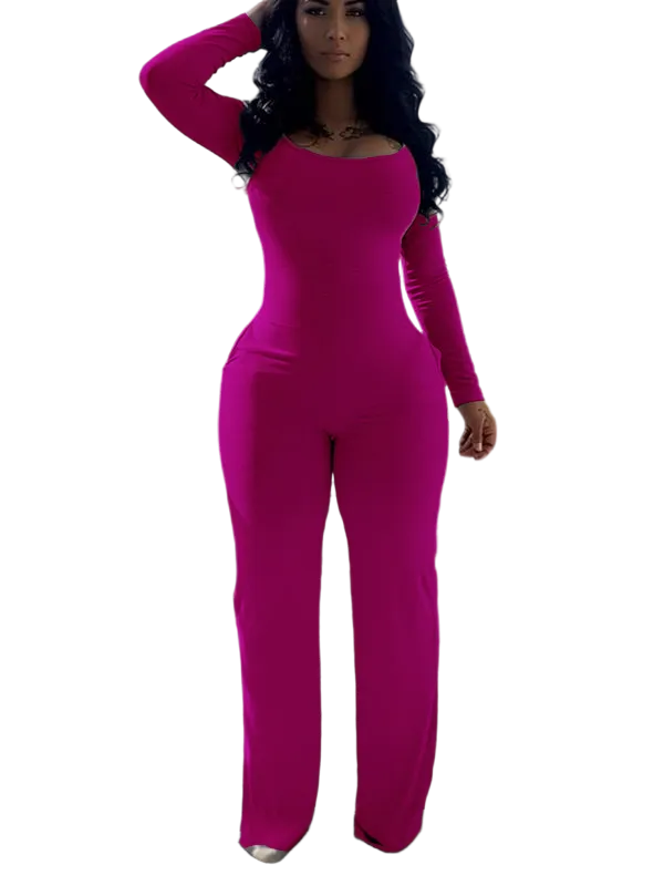 Women's Sexy Plain Long Sleeve Jumpsuit, Fall & Winter Fashion