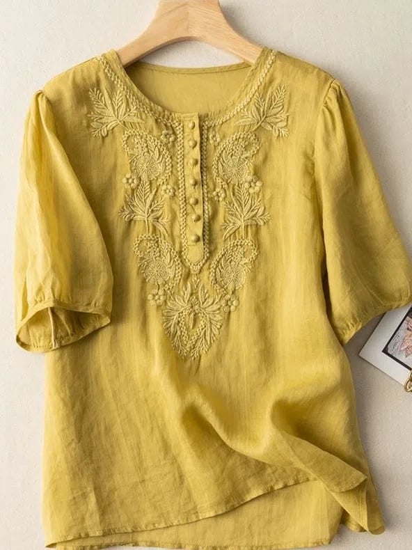 Women Embroidered Cotton Linen Tops- Fast Shipping