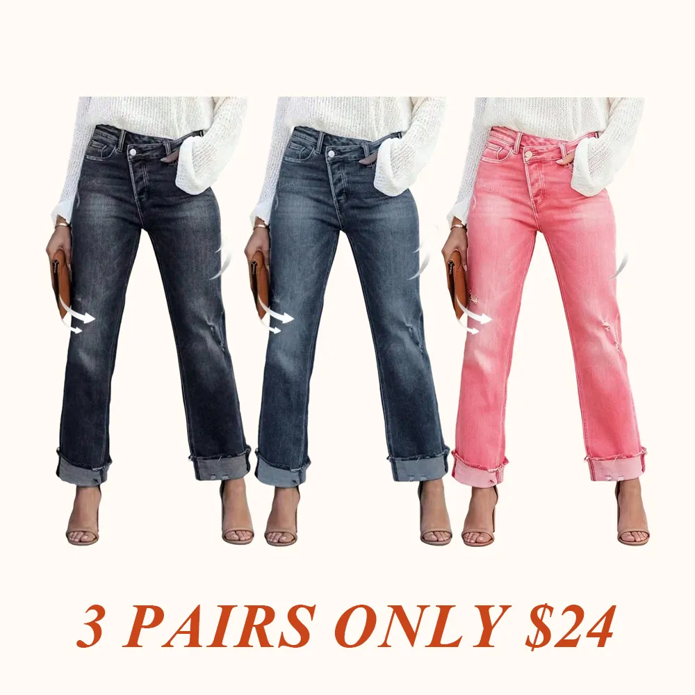 Women's Solid Color Jeans, Casual Comfy Denim Pants for Daily Wear, Ladies Bottoms for All Seasons