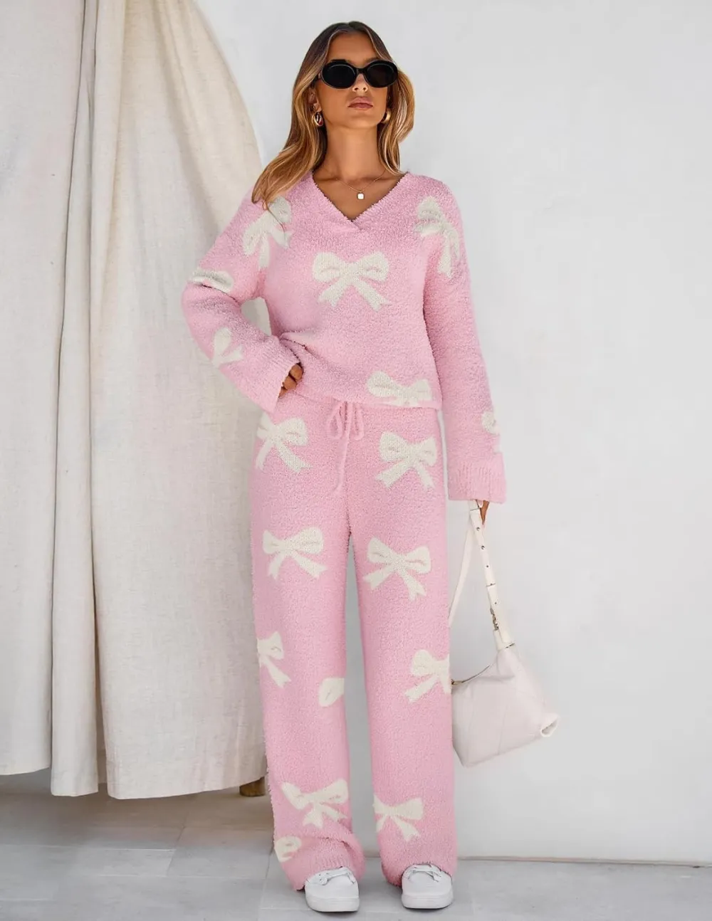 Women's Lounge Sets 2025 Fall Fashion 2 Piece Outfits Sweater Pajama Set