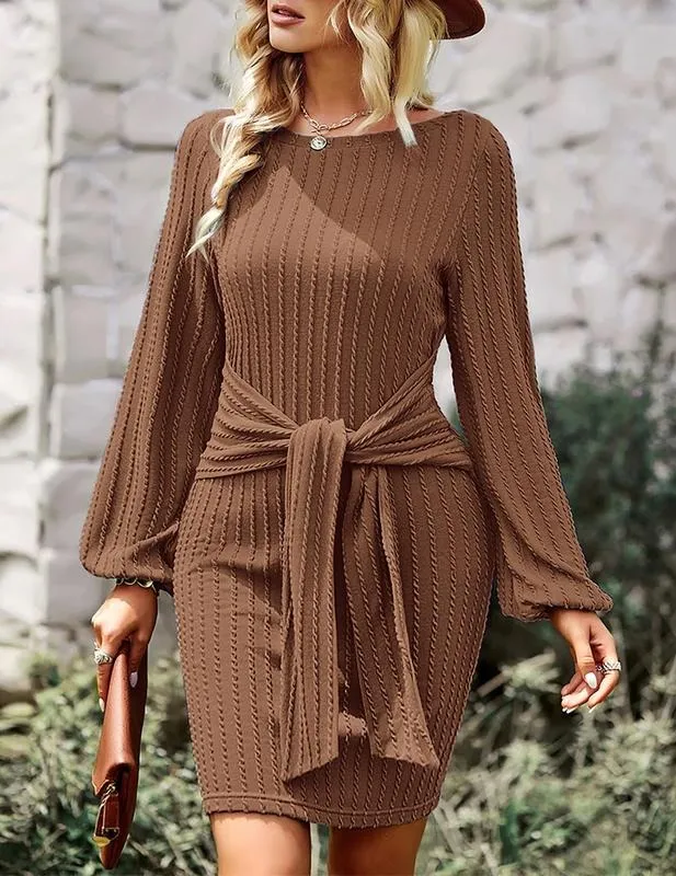 Women's Elegant Knit Dress Long Lantern Sleeve