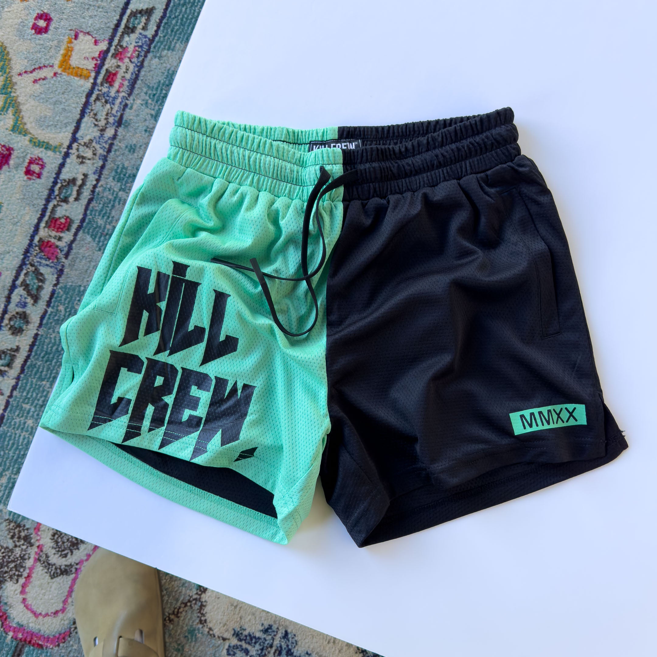 MUAY THAI SHORTS (MID THIGH CUT) 2 TONE - MINT / BLACK