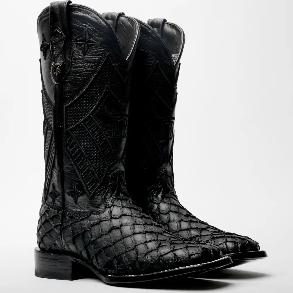 TOTAL BLACK Mini Pirarucu Leather Boots - Square Toe