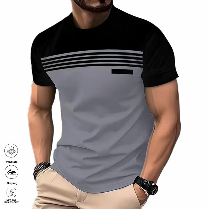 Men's 4-Pack Striped Short Sleeve T-Shirts – Breathable Summer Casual Wear