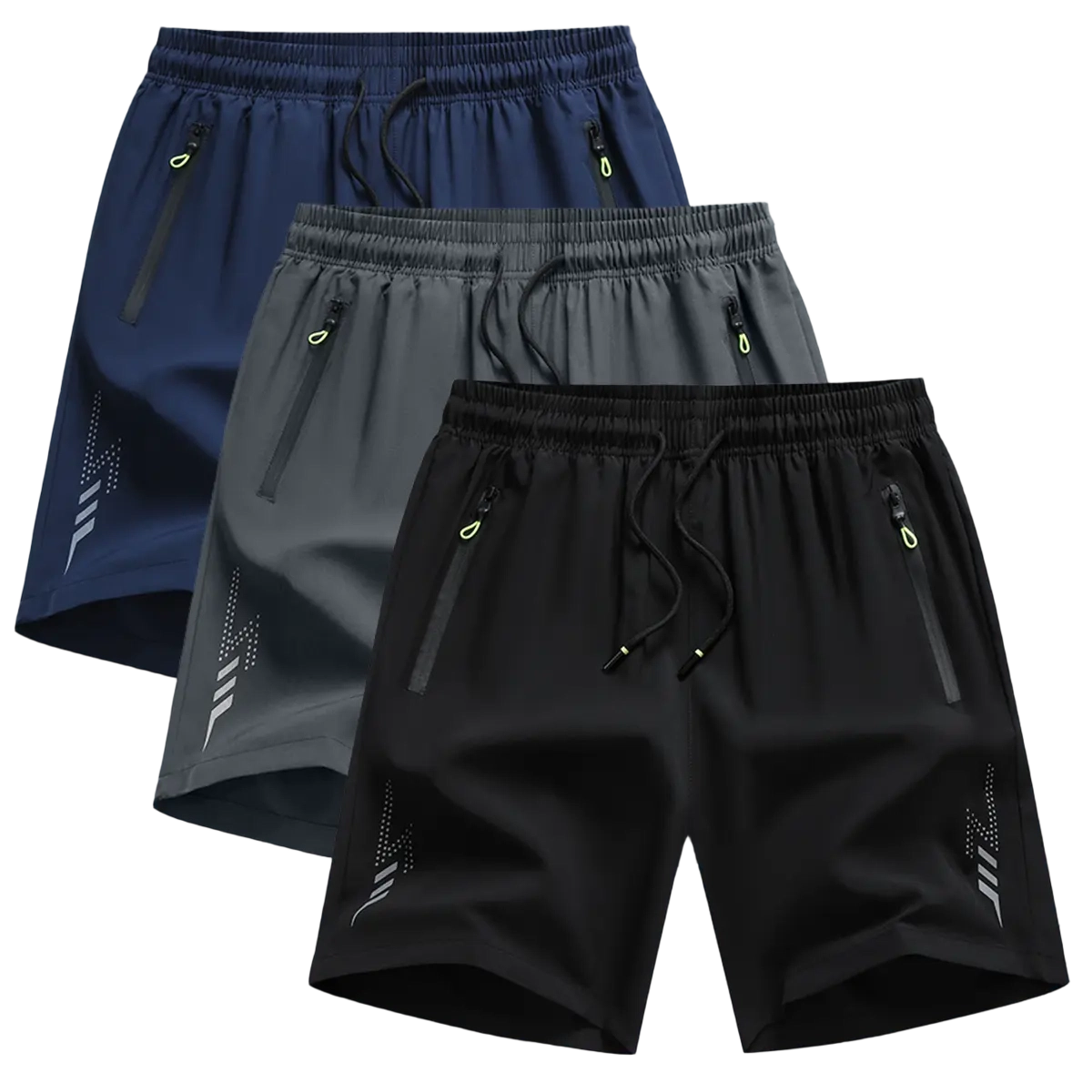 Men’s Casual Shorts — Zipper Pockets, Stretch Fabric, Lightning Stripes, Vertical Ribbed Details, Preppy Fitness Style, Perfect for Spring/Summer