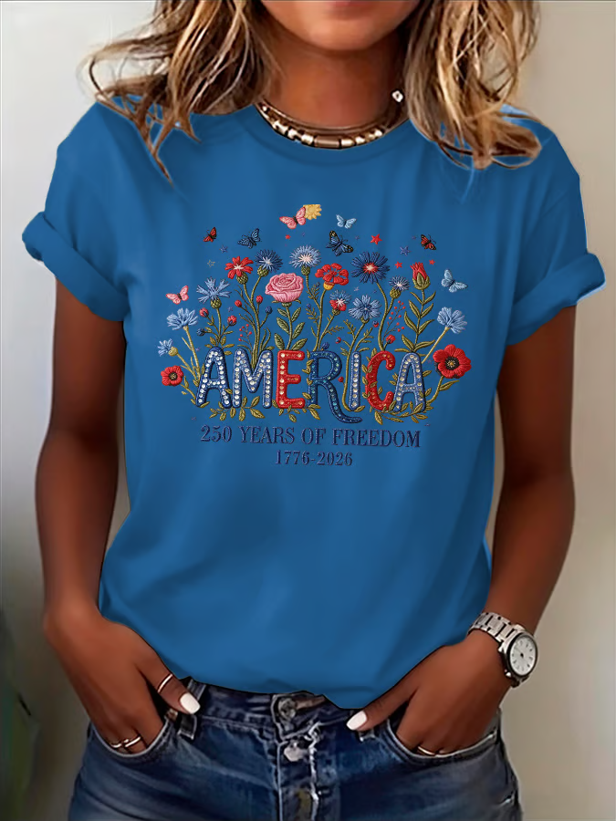 Women's Casual American 250 Commemorative print T-shirt