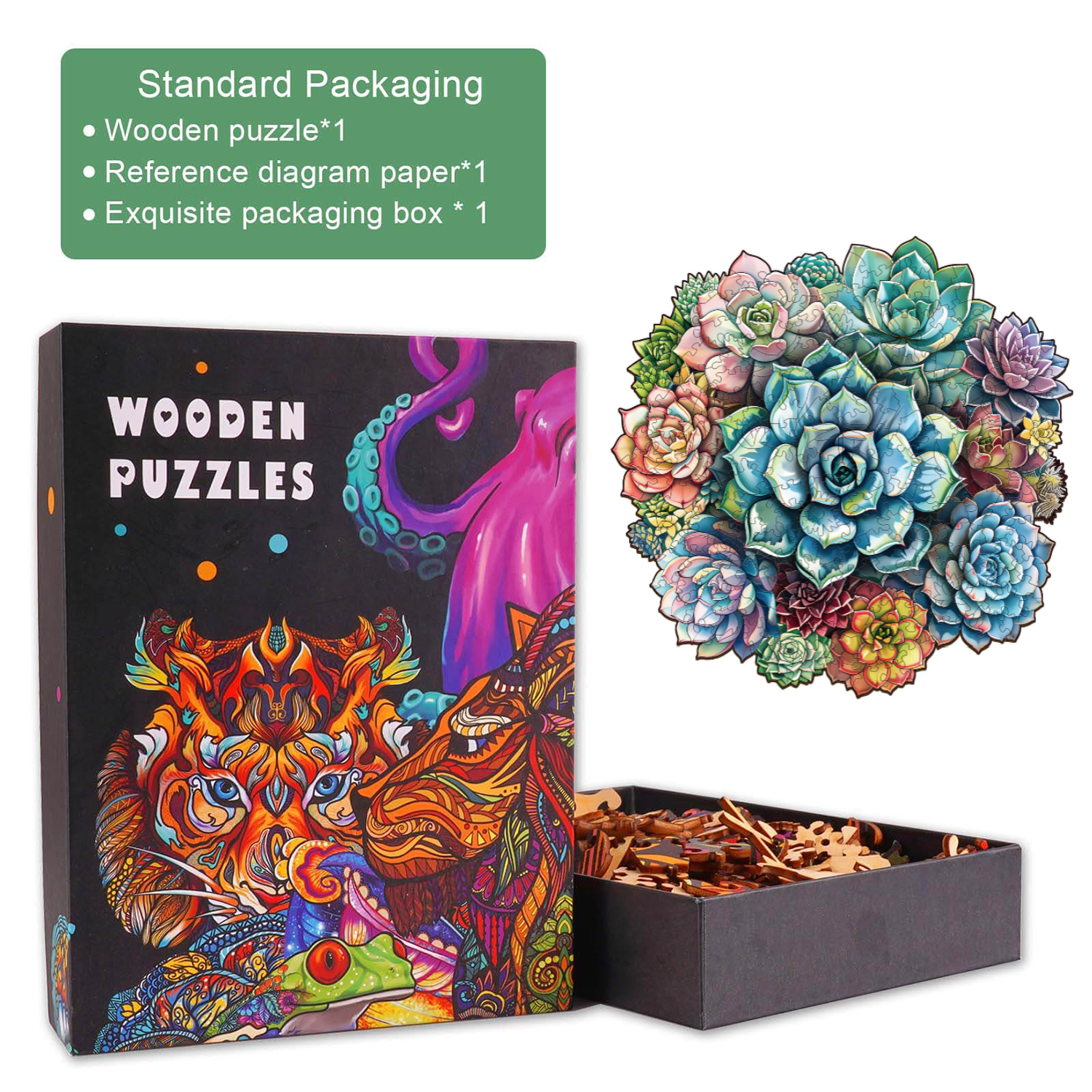 Elegant Succulent Wooden Jigsaw Puzzle