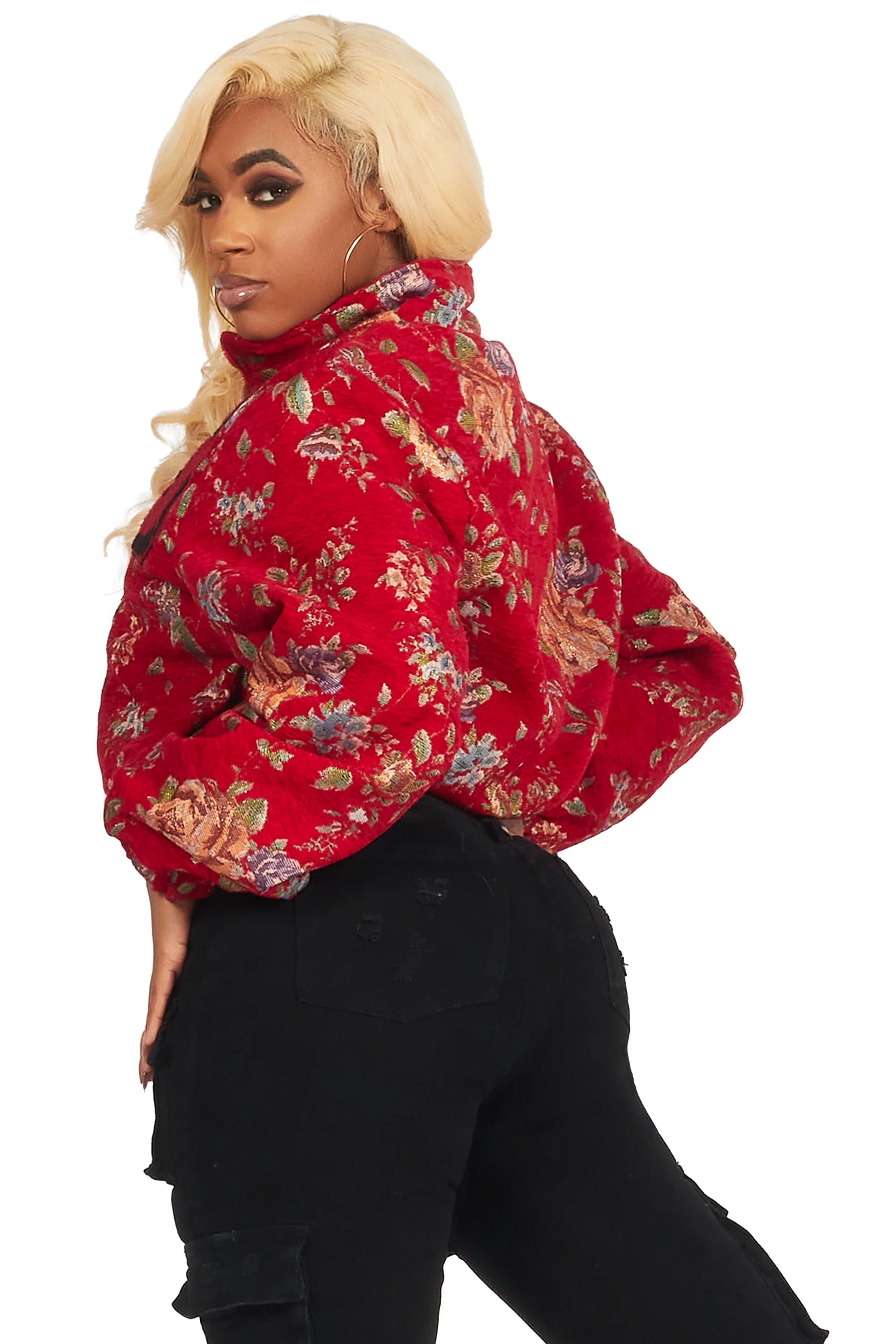 Marionna Red Tapestry Puffer Jacket