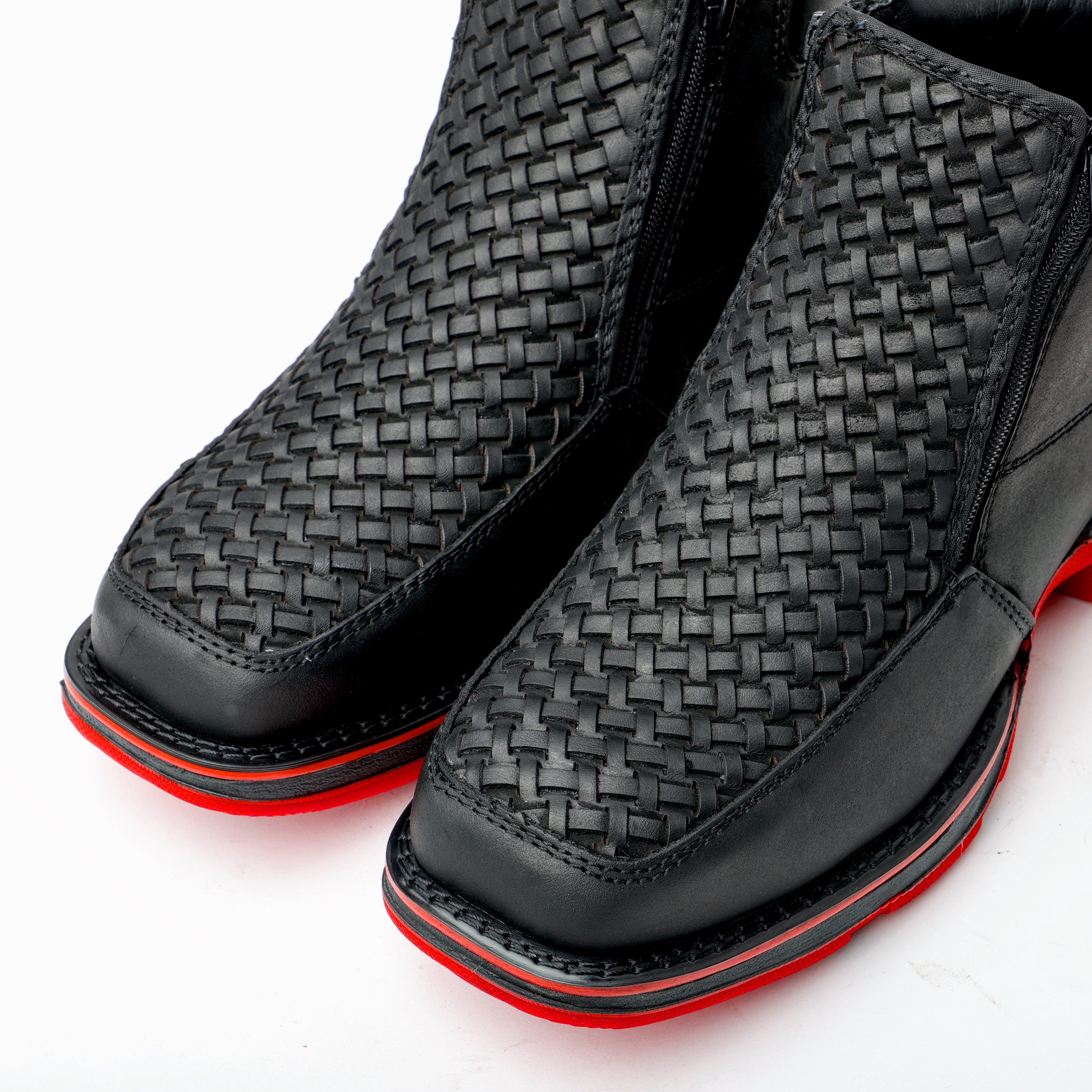 Black Basketweave Leather Botin With 3D Lightweight Soles - Square Toe