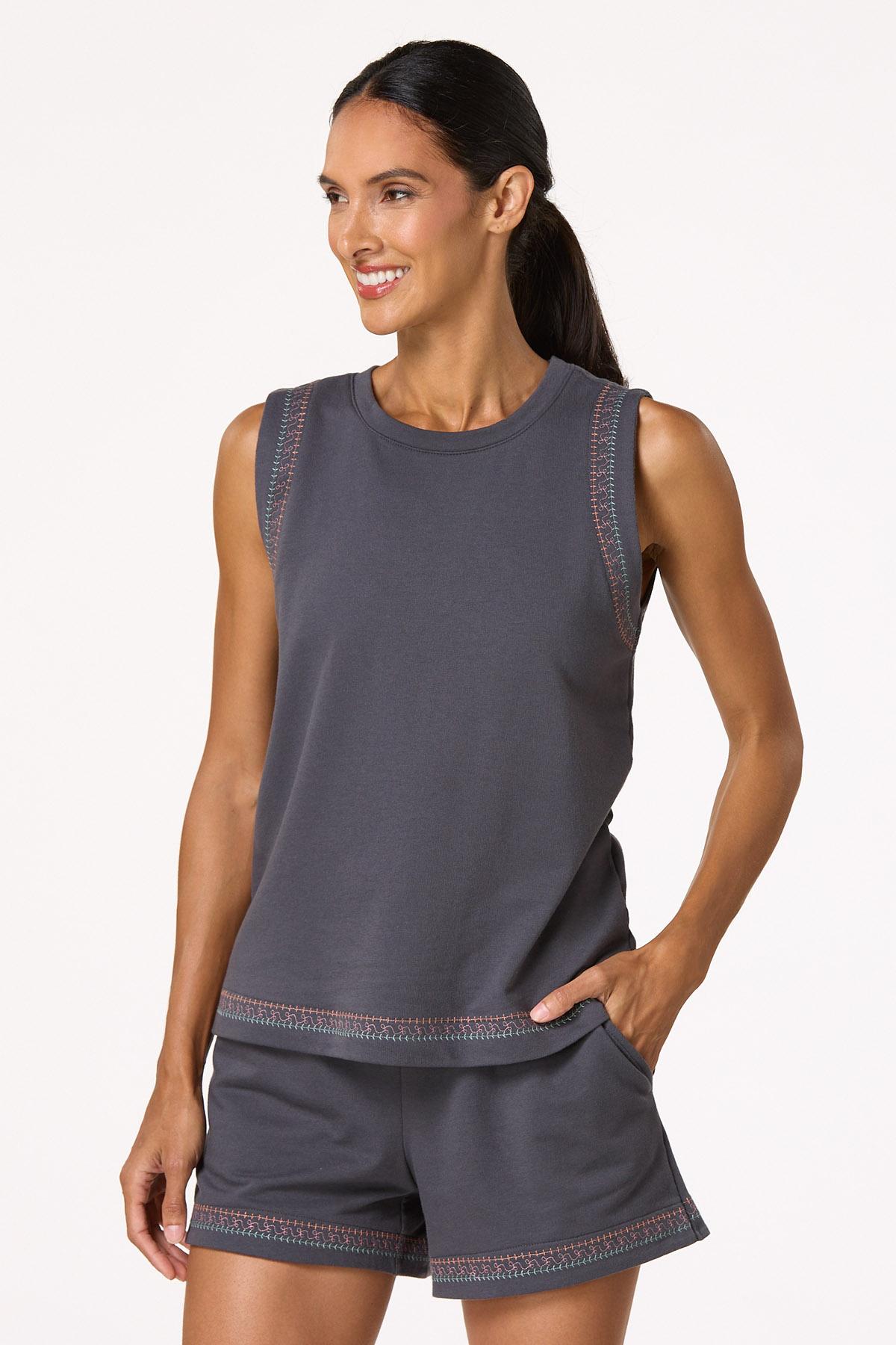 Embroidered Trim French Terry Tank