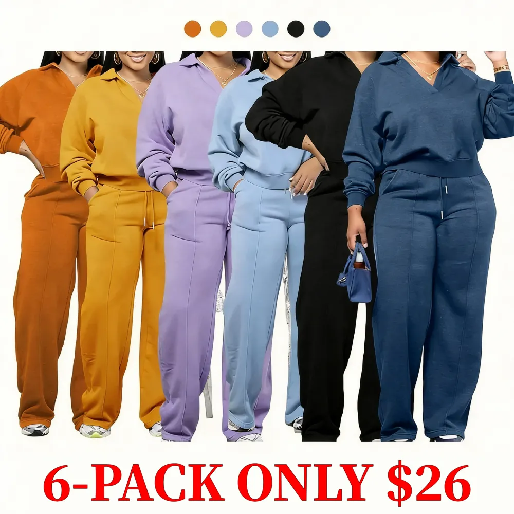 Solid long-sleeved sweatshirt and drawstring waist pants set