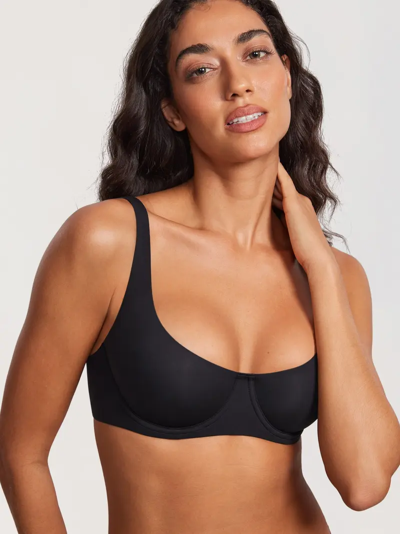 Unlined Balconette Bra No Padded Underwired Double Layer Cup Adjustable Straps Soft Stretchy Invisible Under Low Cut Tops
