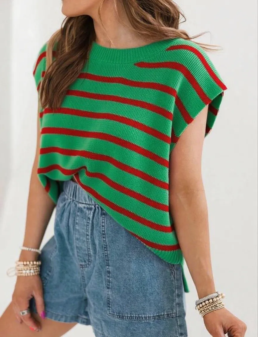 Women's Striped Print Crew Neck Sweater Pullover(Just $3 Each!)