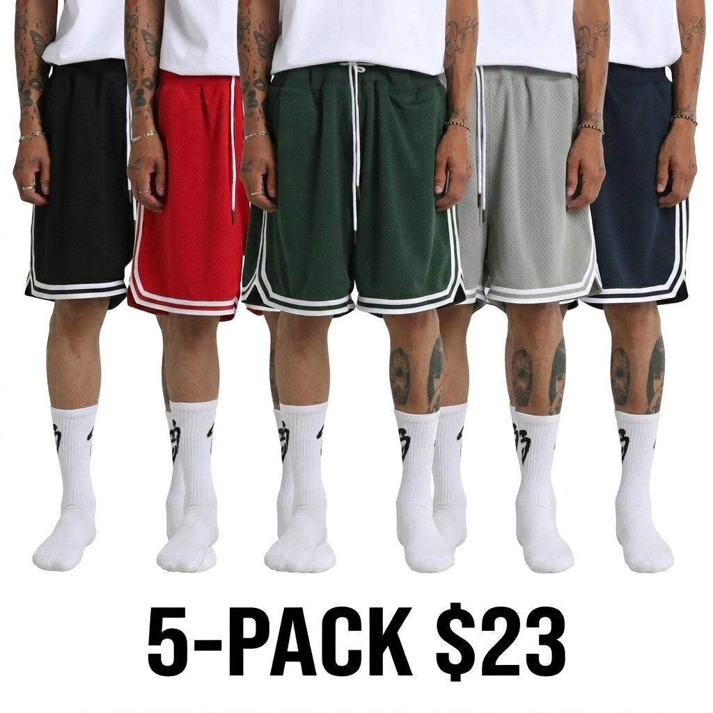 Retro Basketball Shorts – Tonal Ribbing, 3 Pockets, Wide Leg Opening