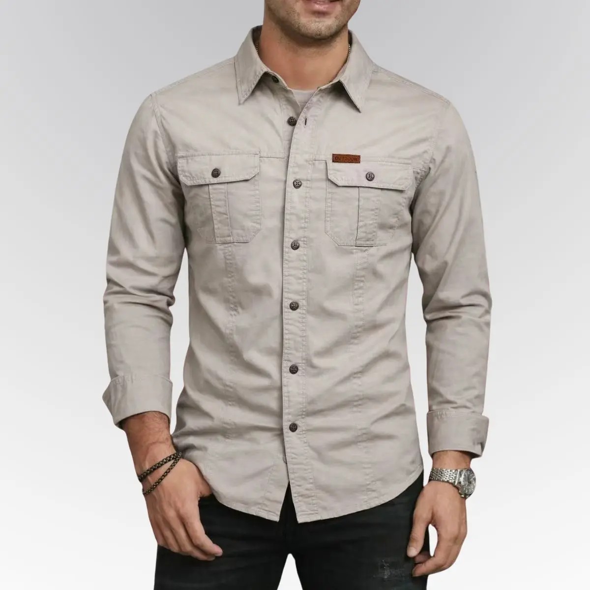 Men's Long Sleeve Workwear Shirt - Outdoor Casual Versatile Top