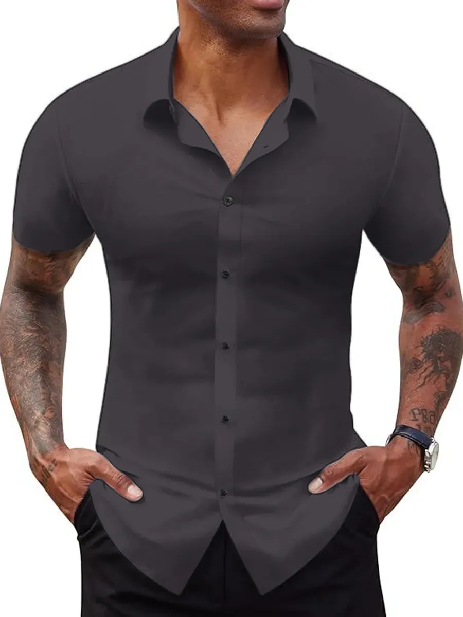 Alimens&Gentle Stretch Dress Shirts For Men Short Sleeve Slim Fit Casual Button Down Shirts Muscle Fit Men'S Dress Shirts