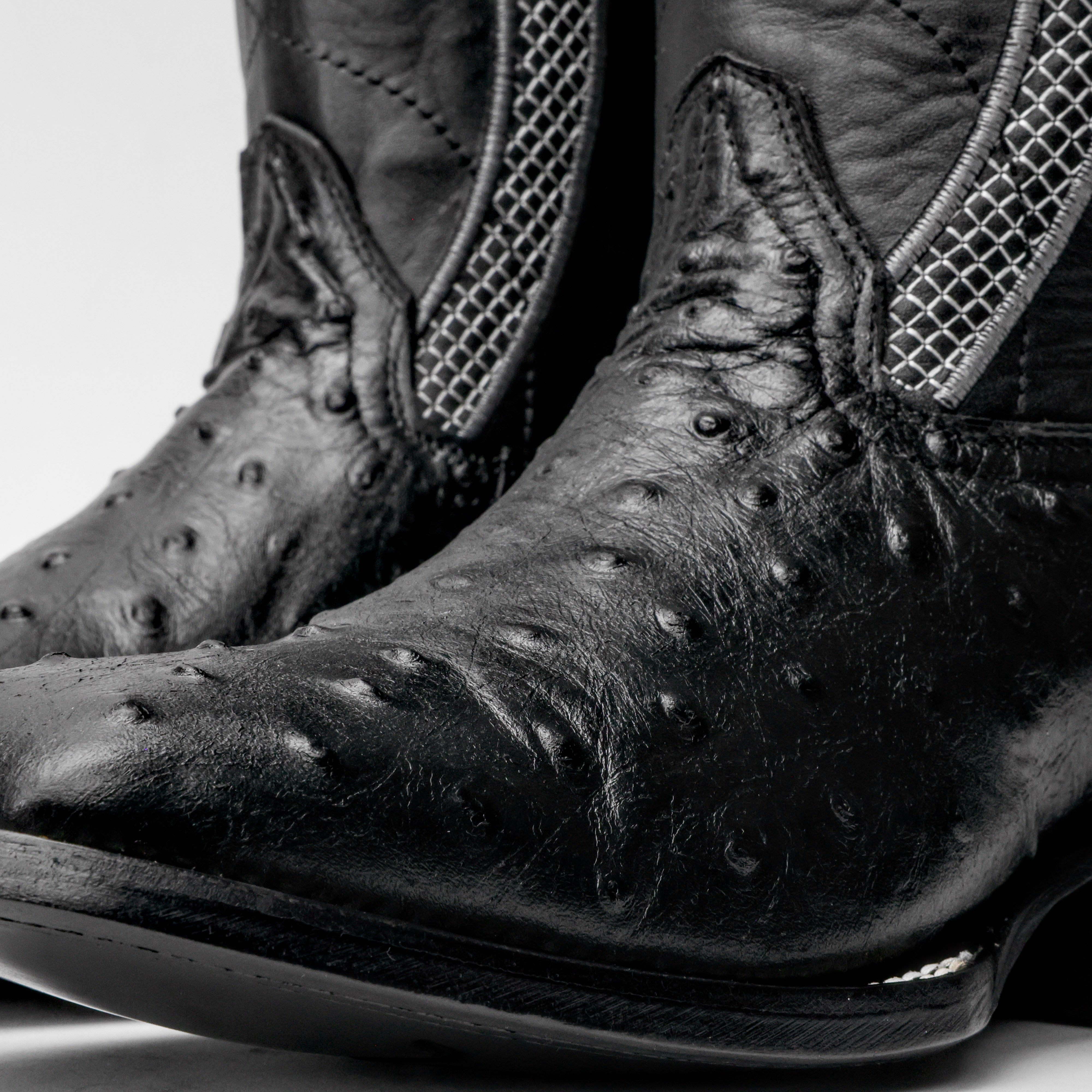 Black Ostrich Leather Boots - Square Toe